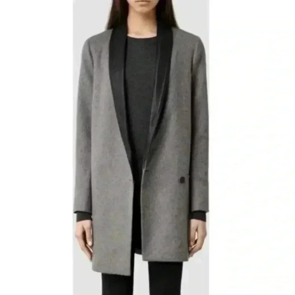 All Saints Aiva Savona Gray Wool & Leather Trim Jacket Size 8 $428 - Picture 2 of 7